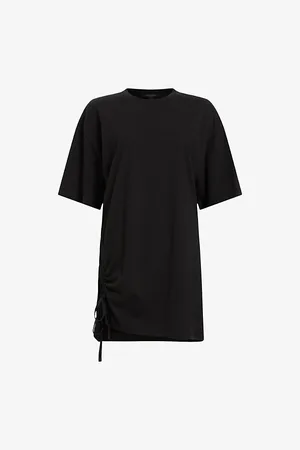 AllSaints Womens Naenia Short-Sleeve Drawcord Organic-Cotton Mini Dress