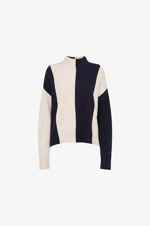 Whistles Womens Funnel-Neck Stripe-Pattern Wool Jumper
