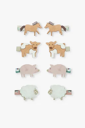 MIMI & LULA Farm Animal Pack Of Eight Fabric Hair Clips