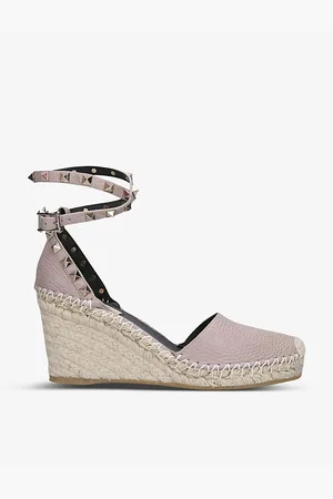 VALENTINO GARAVANI Womens Rockstud Leather Espadrille Wedges