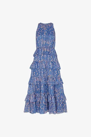 Whistles Womens Paloma Tropical-Print Tiered Woven Midi Dress