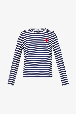 Comme des Garçons Womens Heart-Embroidered Striped Cotton-Jersey Top