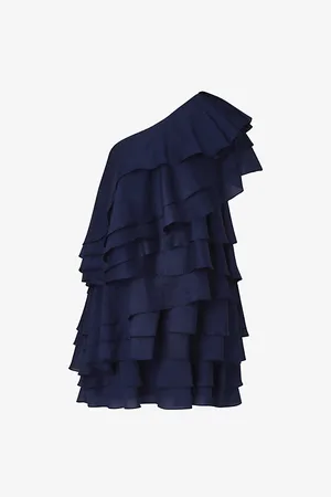 By Malina Womens Amie Asymmetric-Neck Woven Mini Dress