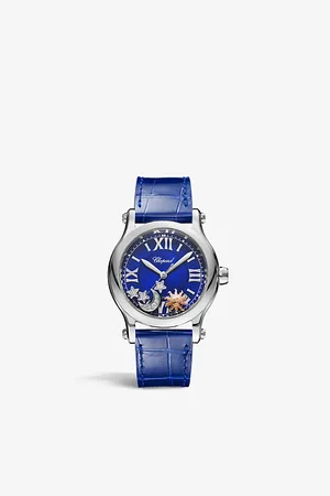 Chopard 278559-3011 Happy Sport Stainless-Steel, 0.09ct Diamond and Alligator-Embossed Leather Automatic Watch
