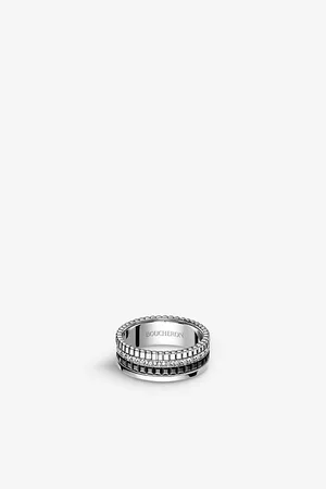 Boucheron Mens Quatre 18ct White-Gold With 0.24ct Round Pavé-Set Diamond and Pvd Ring
