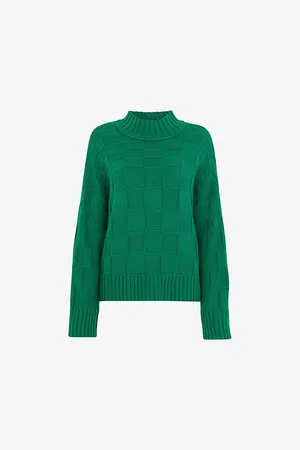 Whistles Womens Checked Funnel-Neck Cotton-Knit Jumper