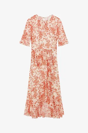 LK Bennett Womens Thea Floral-Print Silk-Blend Midi Dress