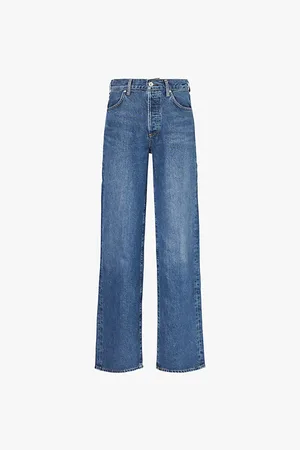 Citizens of Humanity Womens Annina Brand-Patch Wide-Leg High-Rise Woven-Blend Jeans