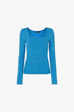 Whistles Womens Floral-Print Square-Neck Stretch-Woven Top