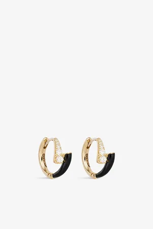 Melissa Kaye Lola 18ct Yellow-Gold, 0.20ct Brilliant-Cut Diamond and Enamel Huggie Earrings