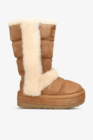 UGG Womens Classic Cloudpeak Ta Logo-Patch Suede Knee-High Boots