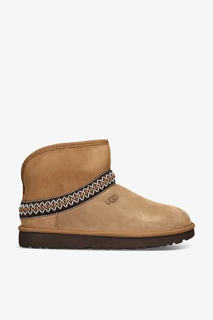 UGG Womens Classic Mini Crescent Suede and Shearling Boots