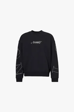 AWAKE NY Mens Rhinestone-Text Relaxed-Fit Cotton-Jersey Sweatshirt