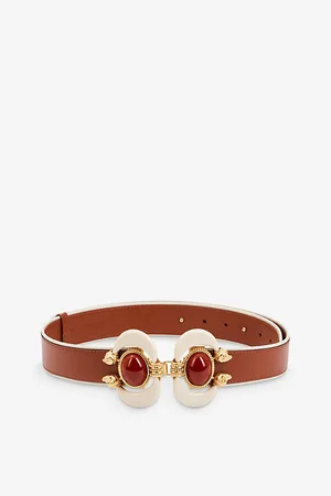 LA Maison Couture Womens Sonia Petroff Aries 24ct Gold-Plated Brass, Cabochon Carnelian Stones and Leather Belt