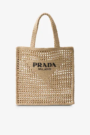 Prada Womens Logo-Embroidered Crochet Tote Bag