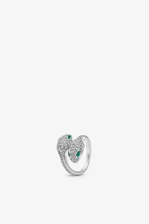 Bvlgari Serpenti Seduttori 18ct White-Gold, 0.56ct Brilliant-Cut Diamond and 0.2ct Emerald Ring