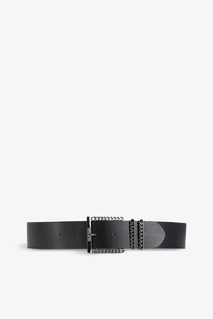 The Kooples Womens Chain-Embellished Logo-Embossed Leather Belt