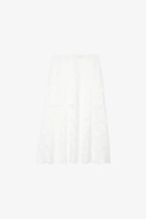 The Kooples Womens Floral Scalloped-Edge Lace Midi Skirt