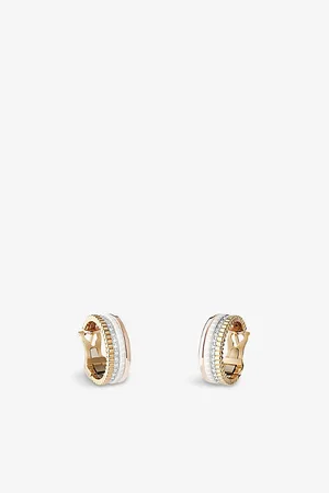 Boucheron Quatre White Edition 18ct White-Gold, Rose-Gold, Yellow-Gold, Ceramic and 0.36ct Diamond Hoop Earrings