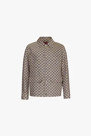 Gucci Mens Monogram-Print Four-Pockets Regular-Fit Linen-Blend Jacket