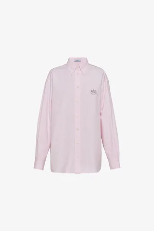 Prada Womens Logo-Embroidered Long-Sleeved Cotton Shirt