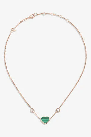Chopard Happy Hearts 18ct Rose-Gold, 0.1ct Diamond and Malachite Necklace
