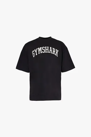 GymShark Mens Collegiate Brand Print Relaxed Fit Cotton-Jersey T-Shirt