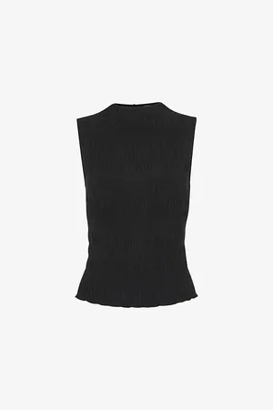 Whistles Womens Plisse Round-Neck Sleeveless Stretch-Woven Top
