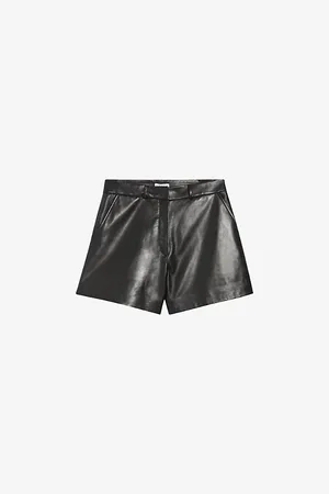 Claudie Pierlot Womens Camille Mid-Rise Straight-Fit Leather Shorts