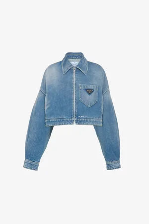 Prada Womens Cropped Logo-Plaque Denim Jacket