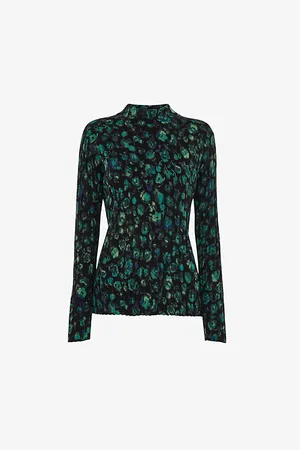Whistles Womens Floral-Print Funnel-Neck Cotton-Blend Jumper