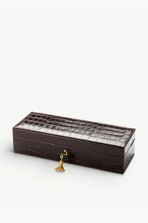 ASPINAL OF LONDON Lock and Key Croc-Embossed Leather Watch Box
