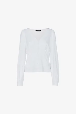 Whistles Womens Amber V-Neck Buttoned Cotton-Blend Top