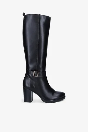 Carvela Womens Silver 2 Buckle-Embellished Leather Knee-High Boots