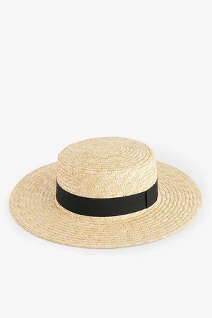 Bonita Womens Boater Ribbon-Embellished Straw Hat