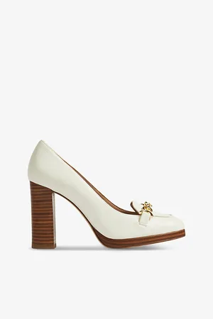 LK Bennett Womens Attley Chain-Embellished Leather Heeled Loafers