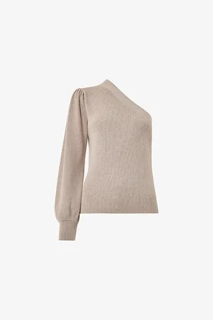 Whistles Womens One-Shoulder Puff-Sleeve Cotton and Recycled Polyester-Blend Top