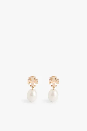 Tory Burch Womens Kira 18ct Yellow-Gold Plated Brass and Pearl Drop Earrings