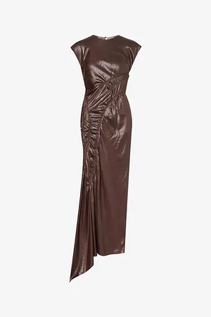 Sportmax Womens Guelfo Ruched-Trim Woven Maxi Dress