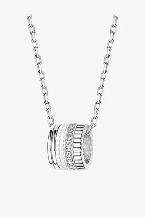 Boucheron Mens Quatre Double White Edition Large 18ct White-Gold, White Hyceram and 0.24ct Round-Brilliant Cut Diamonds Pendant Necklace