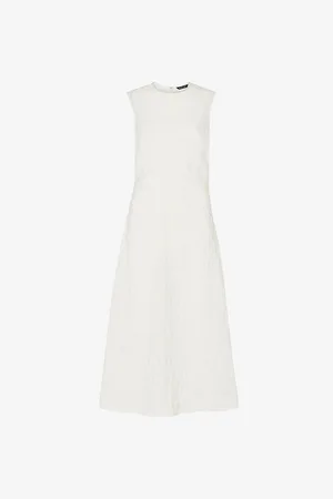 Whistles Womens Lori Side-Ruched Textured Stretch-Cotton Midi Dress