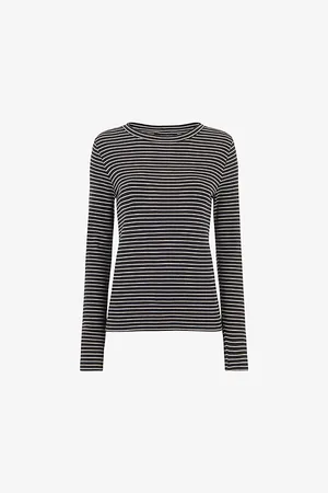 Whistles Womens Striped Cotton and Modal-Blend Top