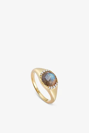 ASTLEY CLARKE Womens Luna 18ct Yellow Gold-Plated Vermeil Sterling-Silver and Labradorite Signet Ring