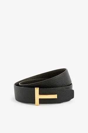 Tom Ford Mens Reversible T Logo Grained-Leather Belt