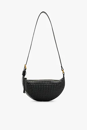 AllSaints Womens Half Moon Stud-Embellished Leather Cross-Body Bag