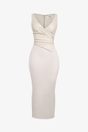 House Of Cb Womens Laria Gathered Faux-Leather and Cotton Maxi Dress