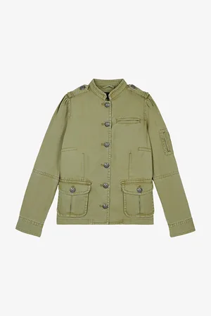 The Kooples Womens Officer-Collar Patch-Pockets Cotton Jacket