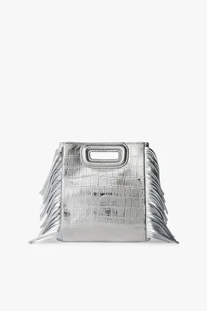 Maje Womens Mini M Croc-Embossed Metallic Leather Cross-Body Bag