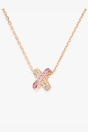 CHAUMET Jeux De Liens 18ct Rose-Gold, 0.50ct Square-Cut Pink-Sapphire and 0.19ct Brilliant-Cut Diamond Pendant Necklace