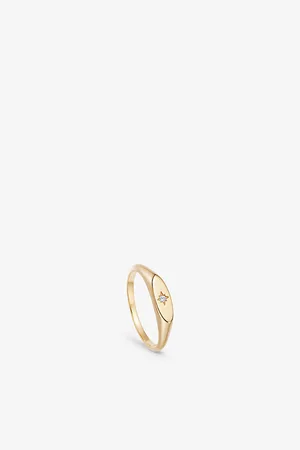 ASTLEY CLARKE Womens Celestial Orbit 18ct Yellow Gold-Plated Vermeil Sterling Silver and White Sapphire Signet Ring